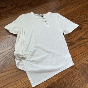 Express White Short Sleeve Tee with Embellishment